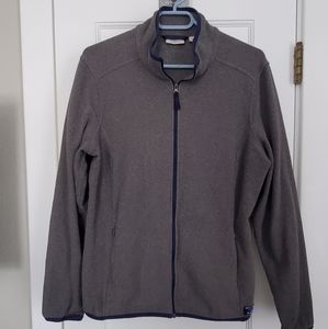 LL BEAN gray zip-up sweater Large full-zip high collar neck